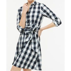 J. Crew tie-waist poplin shirtdress gingham 00 NWT